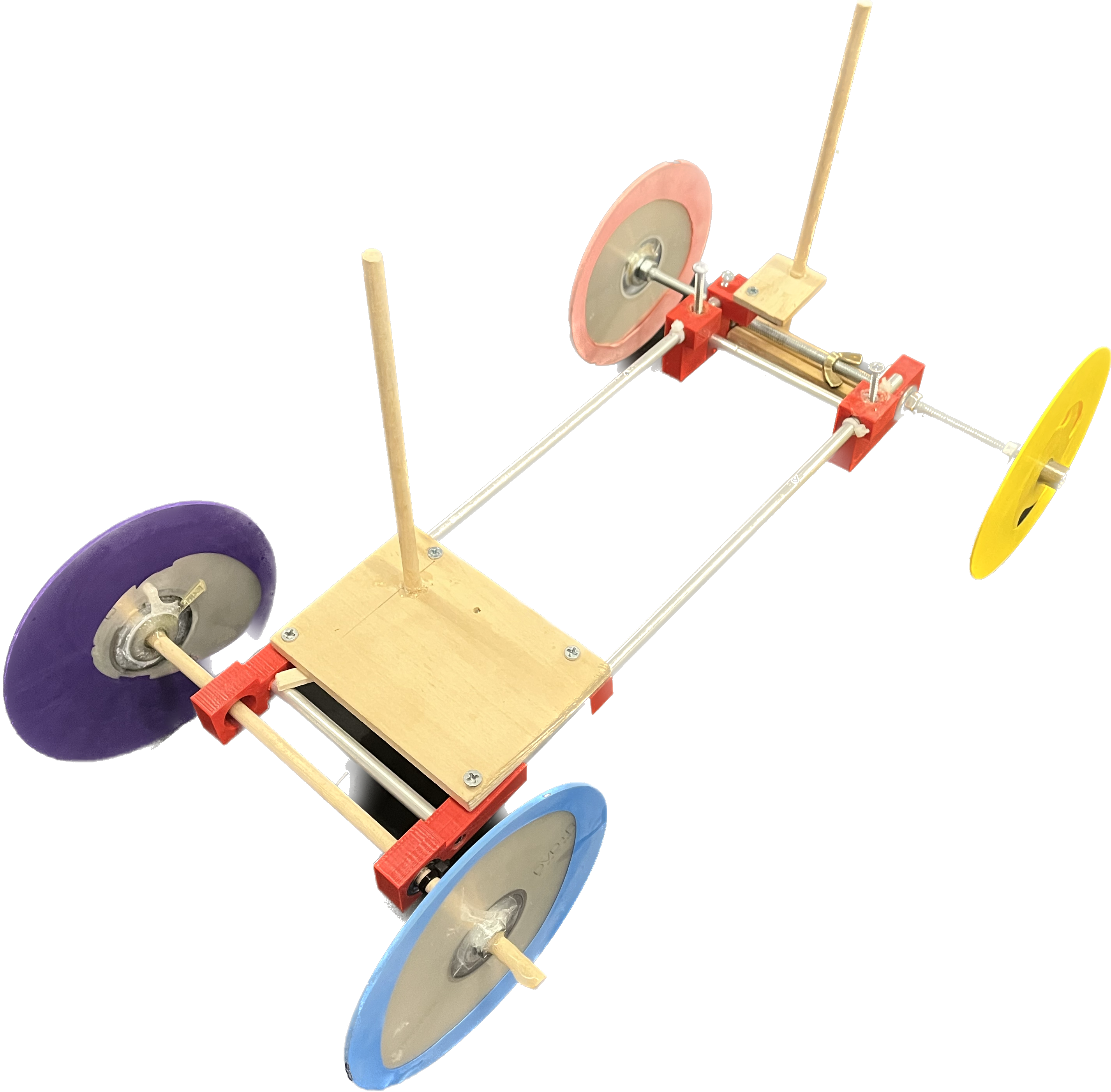 A car with metal base with 4 wheels covered in balloon latex
